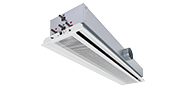 Aktivna rashladna greda s dvosmjernim istrujavanjem zraka i vodoravnim izmjenjivačem topline, prikladna za spuštene stropove s nosivom rešetkastom konstrukcijom veličine 600 ili 625